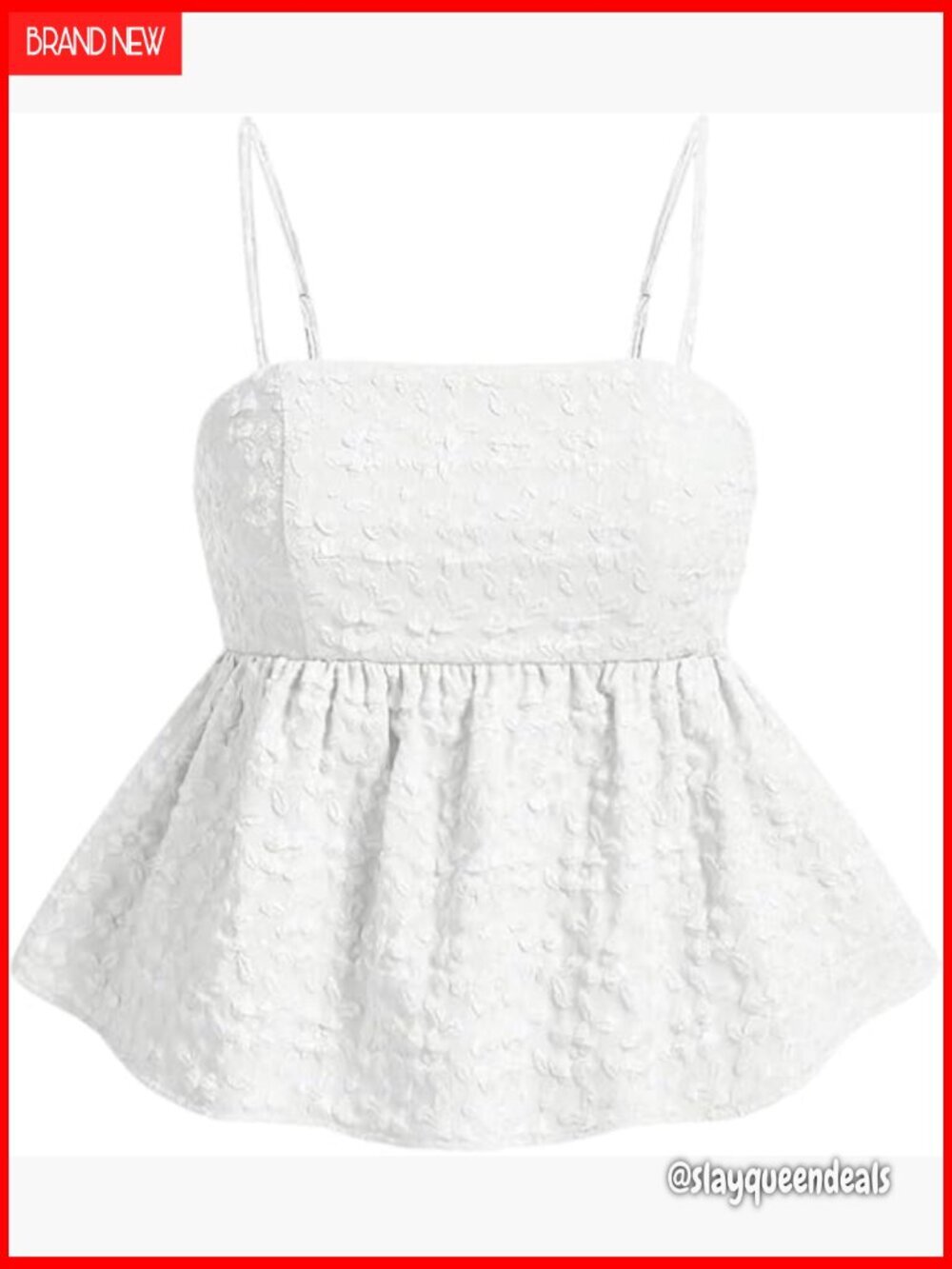 Spaghetti Strap Ruffle Hem Peplum Cami Top Jacquard Camisole